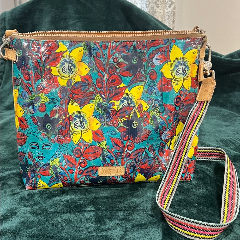 Consuela Teal Floral Crossbody with Yellow & Red Accents - Picture 7 of 10